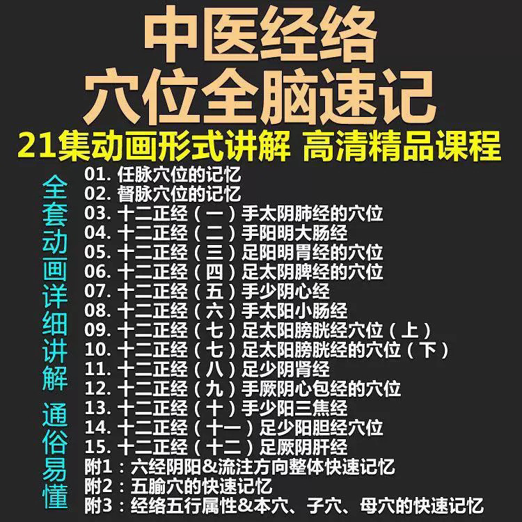 中医经络穴位全脑速记视频教学快速记忆动画形象加深记忆课程教程-淘宝虚拟中转仓