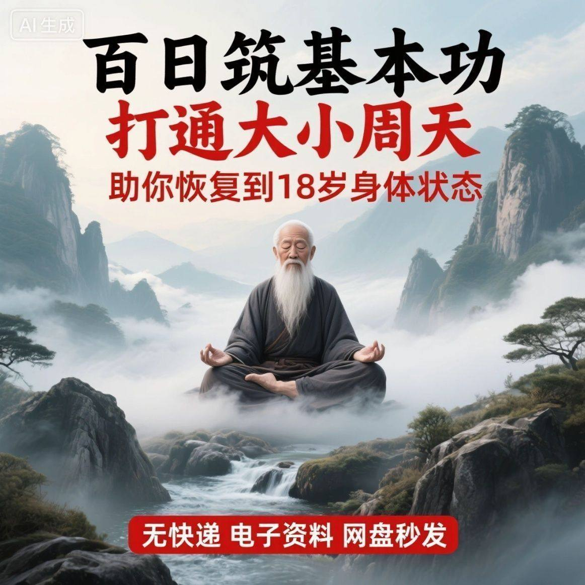 百日筑基功打通大小周天电子版视频课程动功通脉秘传心法打坐讲解-淘宝虚拟中转仓
