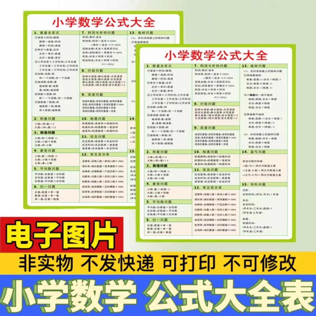 小学生数学1-6年级公式大全学习挂图电子版图片素材打印资料A3A4-淘宝虚拟中转仓