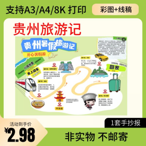 贵州旅行记手账手抄报旅游所见贵州名胜古迹假期导游图美食风景-淘宝虚拟中转仓